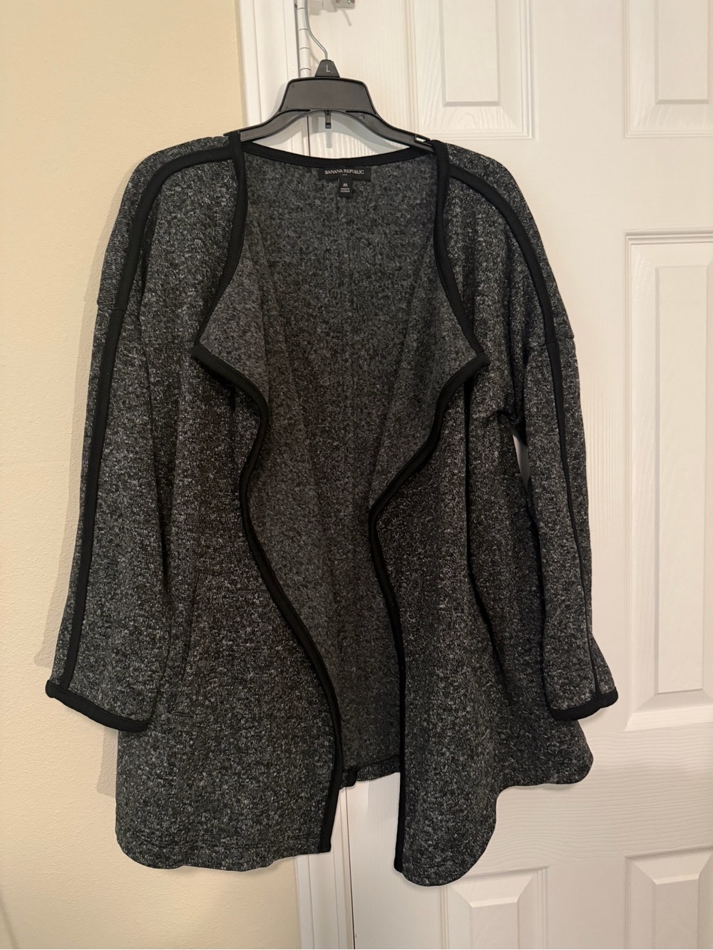 Banana Republic Women's Heather Gray Open Drape Cardigan with Black Trim